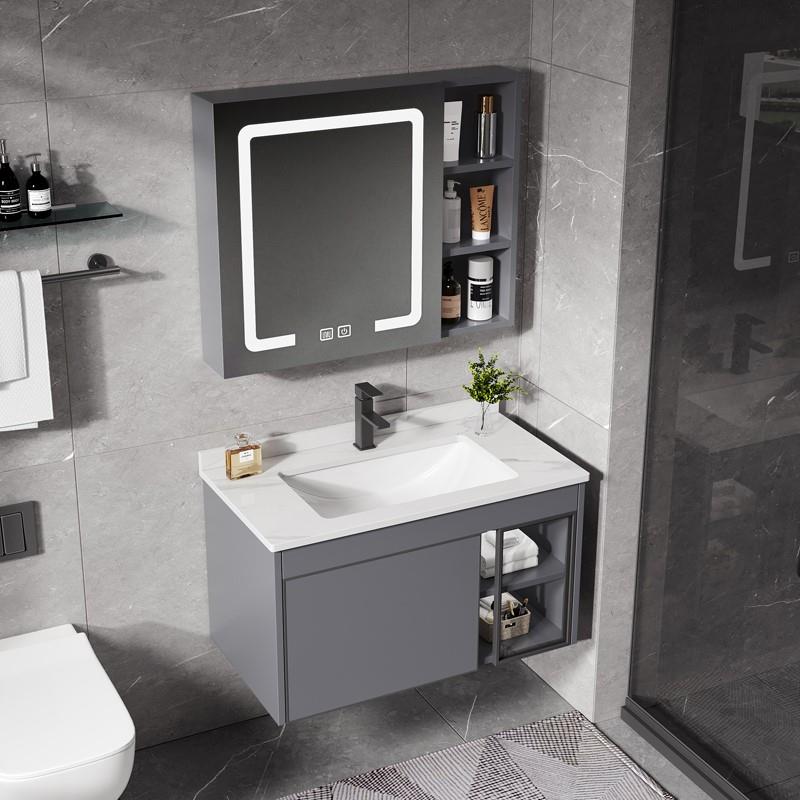 简约现代浴室柜组合卫生间洗脸盆太空铝洗手池陶瓷洗漱台智能镜柜