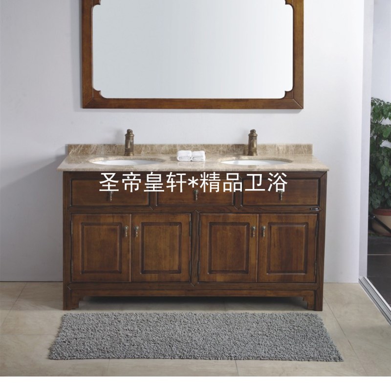 网红美式欧式橡木浴室柜组合实木浴柜洗脸盆柜组合洗手盆柜 BH520