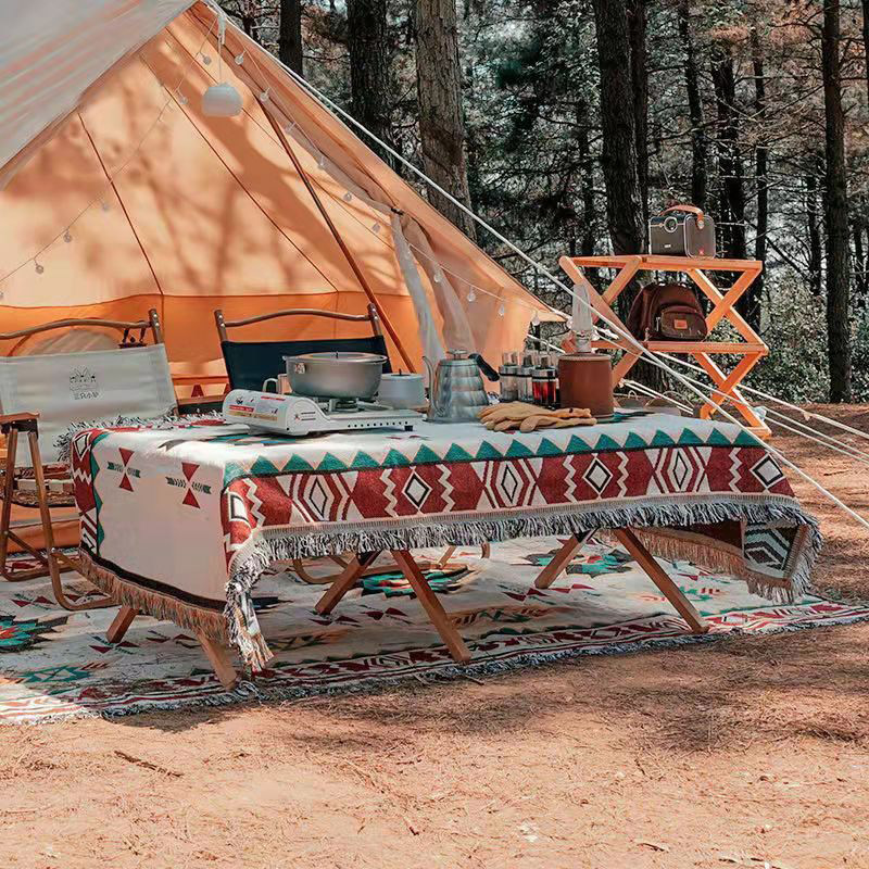 波西米亚户外露营毛毯民族风艺术午休毯棉布沙发巾帐篷盖复古地毯
