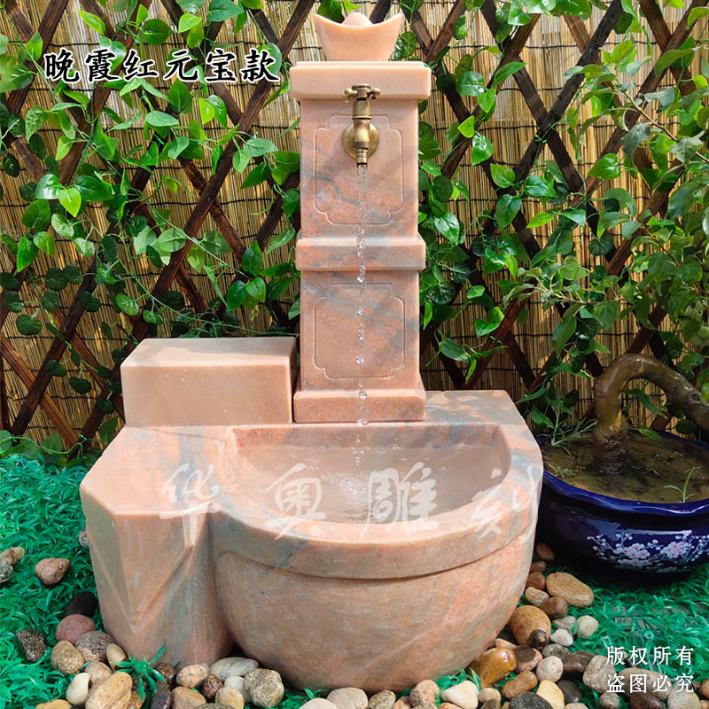 石雕洗手盆雕刻石头盆庭院拖把池户外洗手池大理石盆龙头水槽流水