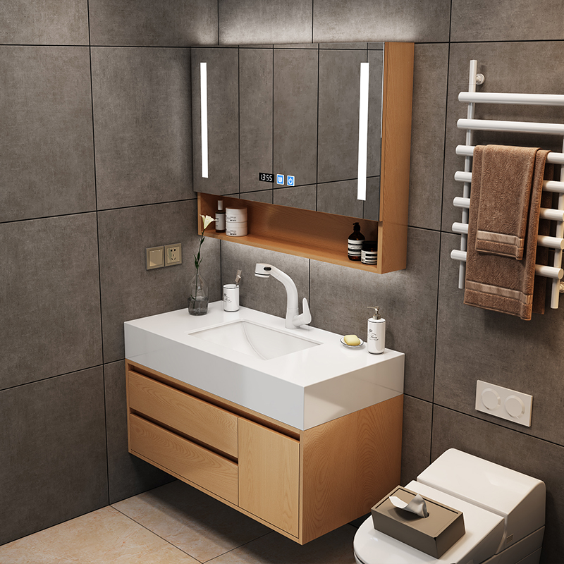 定制实木浴室柜组合现代简约原木智能卫浴洗手台卫生间日式洗漱台
