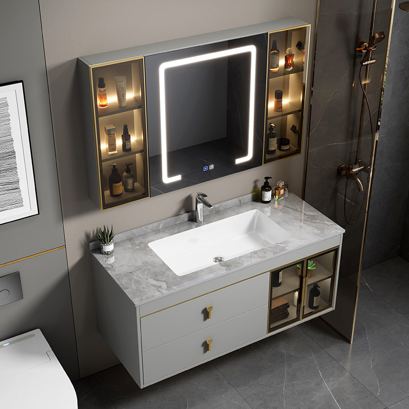 浴室柜组合现代简约卫生间陶瓷一体盆岩板无缝洗脸盆柜洗手洗漱台