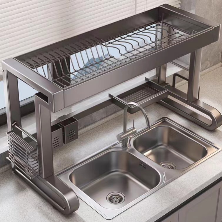枪灰色水槽置物架厨房水池洗碗碟台面碗盘收纳多功能碗架沥水架