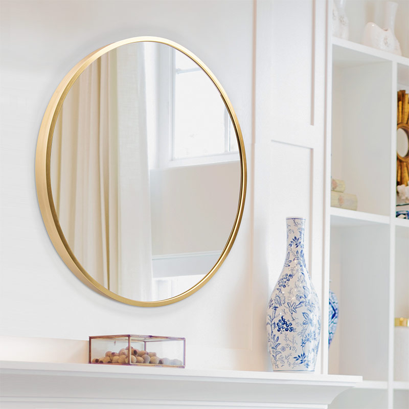 玉晶 北欧浴室镜壁挂化妆镜卫浴镜圆形卫生间铝合金洗手间大圆镜