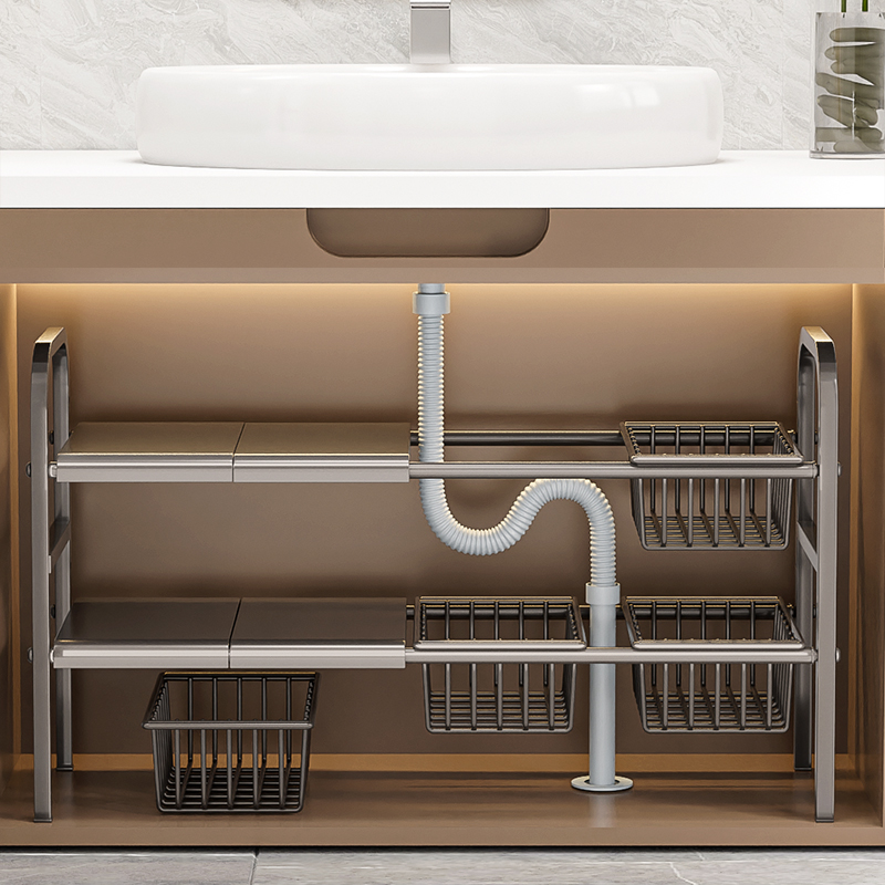 浴室柜下置物架下水槽分层洗手台卫生间各种神器橱柜厨房收纳柜子