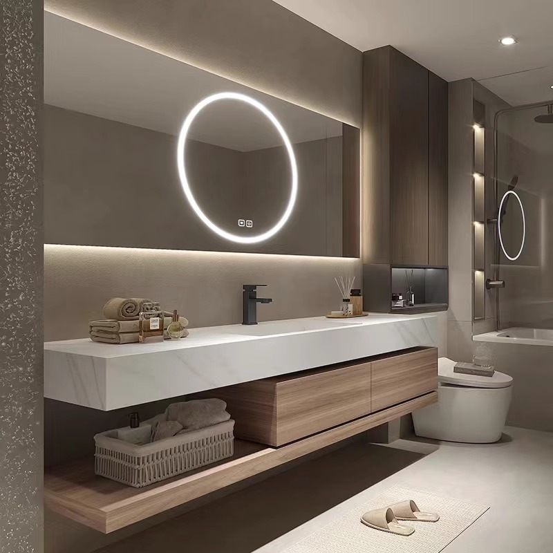 现代简约岩板一体浴室柜组合卫生间洗手台洗脸盆柜定制洗漱台盆柜