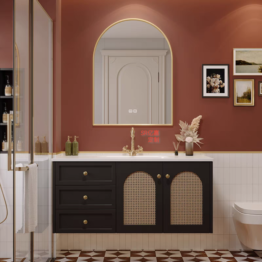 法式橡木烤漆浴室柜组合陶瓷一体盘卫生间卫浴柜洗漱台洗手洗脸盆