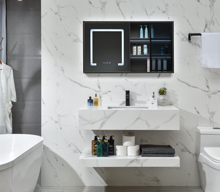 轻奢岩板浴室柜组合简约现代大理石陶瓷洗脸盆洗手盆卫生间洗漱台