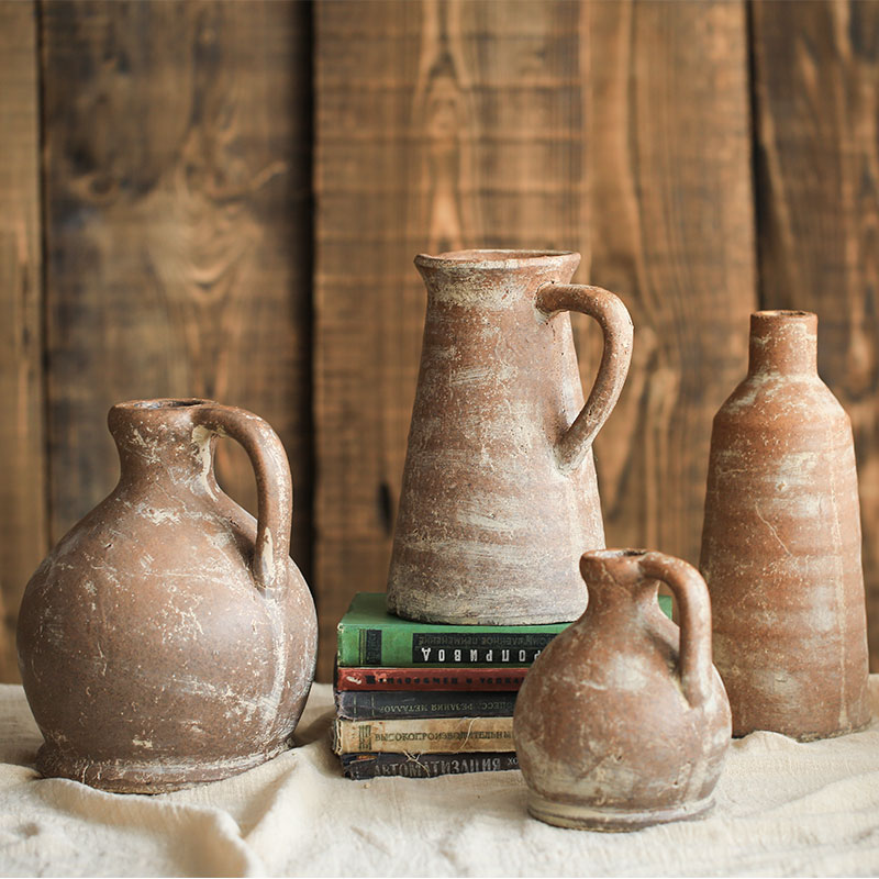 【七茉】法式复古陶瓷花瓶做旧花器乡村文艺陶罐摆件家居装饰品
