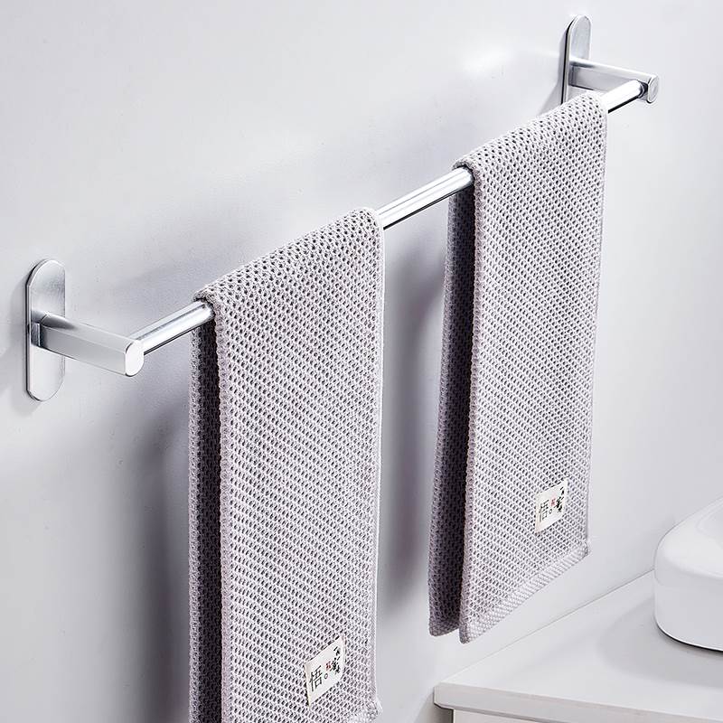 毛巾杆免打孔卫生间加长浴室凉双杆壁挂毛巾架厕所单杆厨房太空铝