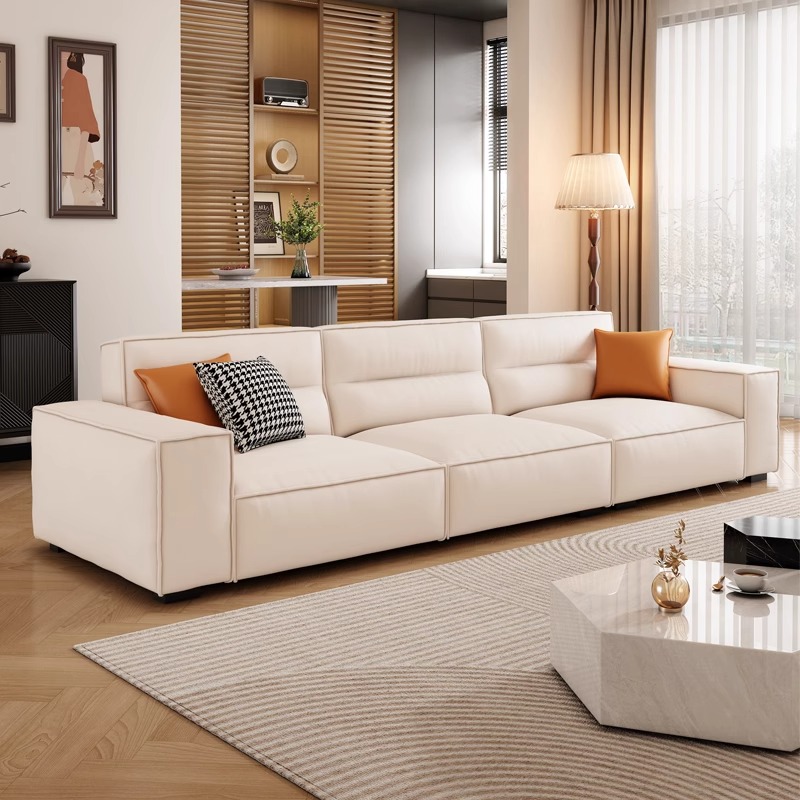 意式科技布沙发客厅奶油风小户型现代简约高靠背直排豆腐块沙发