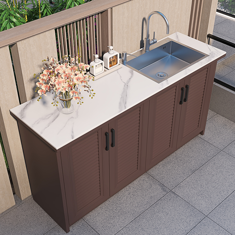 定制户外铝合金洗手台可带岩板阳台防雨防晒水槽储物柜定制柜整体