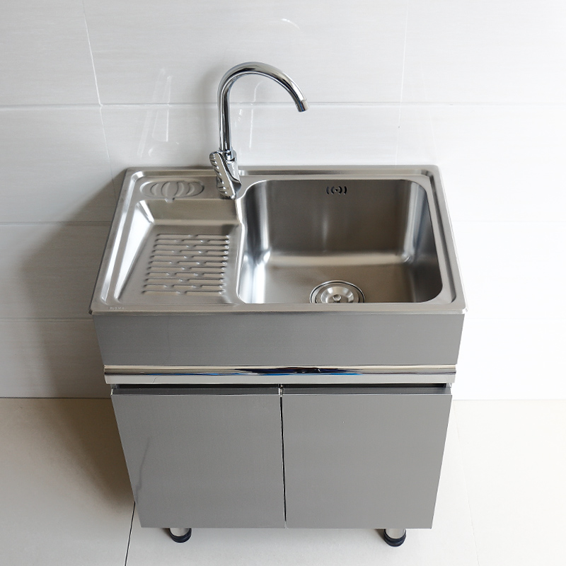 厨房304不锈钢水槽洗菜盆洗碗池阳台洗衣台盆落地式一体组合柜