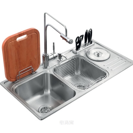 龙尔洁具  双盆 菜盆洗菜槽带垃圾桶 多功能不锈钢水槽LE-7753