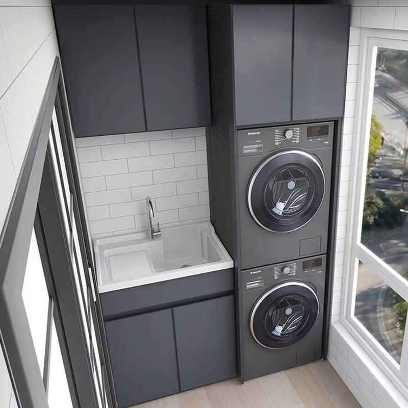 阳台双洗衣机柜烘干机太空铝洗衣柜组合现代简约石英石盆洗手柜子