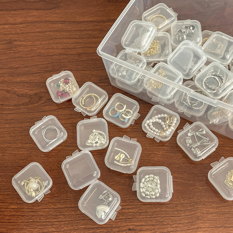 塑料透明小盒子迷你有带盖正方形耳塞首饰品耳环收纳耳钉盒零件盒