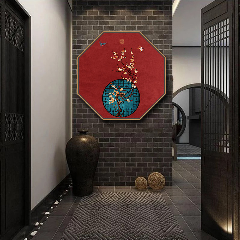新中式玄关装饰画国潮火锅店墙面挂件红色挂画客厅餐厅梅花背景墙