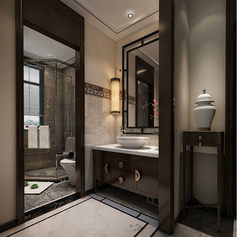 新中式现代中式浴室柜组合实木落地仿古卫浴柜卫生间洗手柜洗脸盆