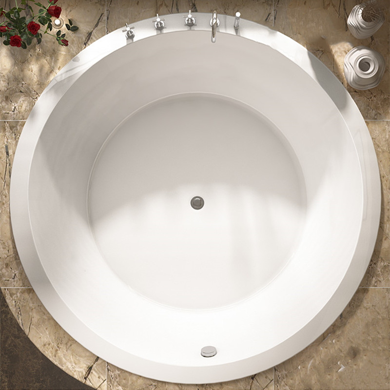 出口欧美正圆形双人铸铁搪瓷白色浴缸嵌入式台面安装龙头出水地排
