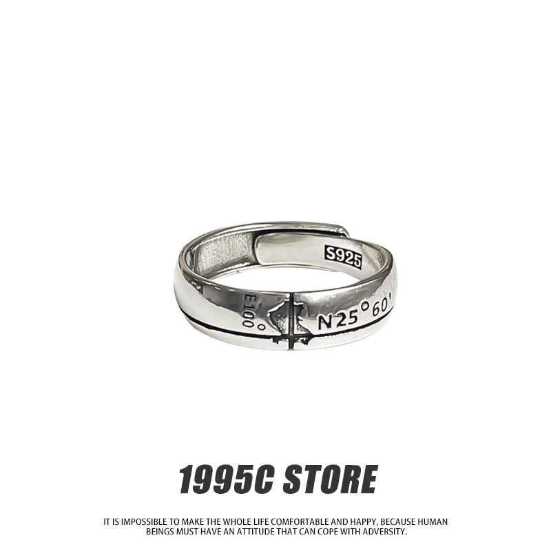 1995C 原创开口戒指男士创意地图纬度指环情侣个性设计感小众尾戒