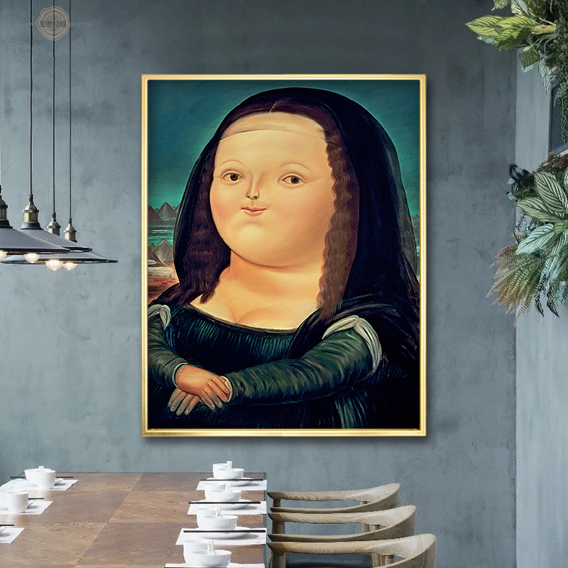 胖版蒙娜丽莎的微笑客厅装饰画餐厅壁画卧室墙画世界名画玄关画像