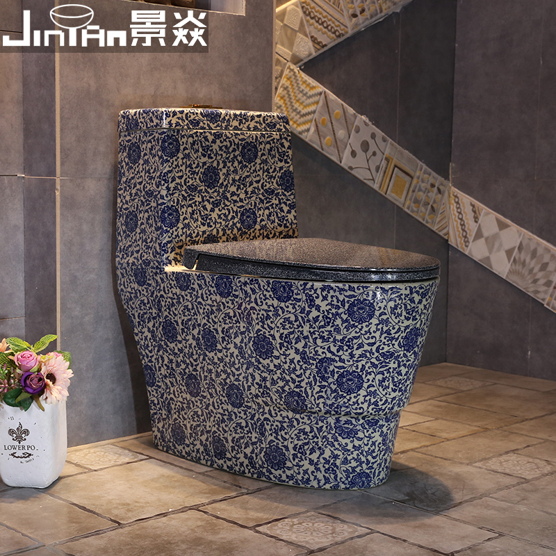 景焱青花瓷中式艺术陶瓷马桶家用成人卫生间虹吸式抽水普通坐便器