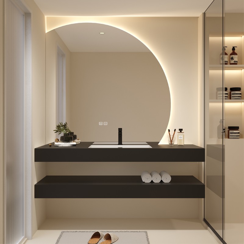 岩板一体盆智能镜浴室柜现代简约卫生间洗漱台洗脸洗手台盆柜组合