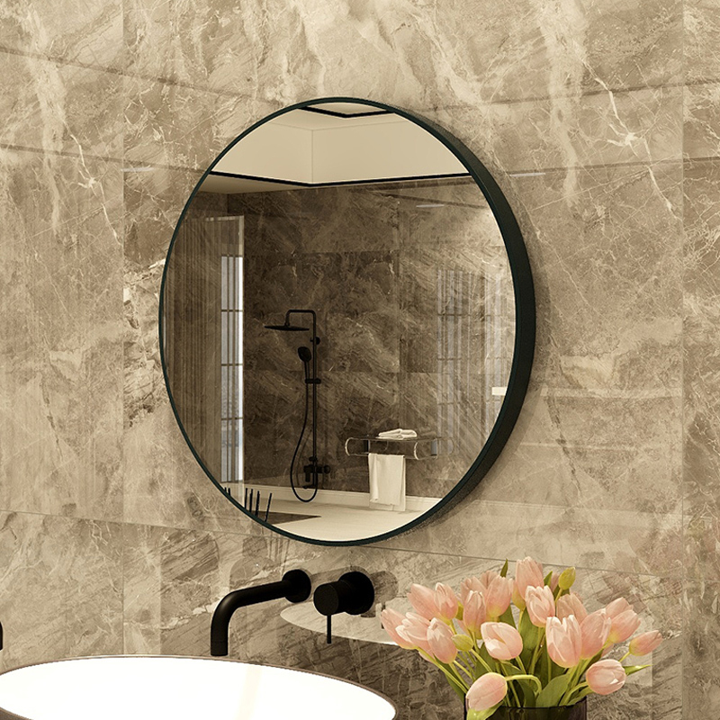 铝合金卫生间浴室镜圆镜带置物架镜子挂墙洗脸池免打孔厕所卫浴镜