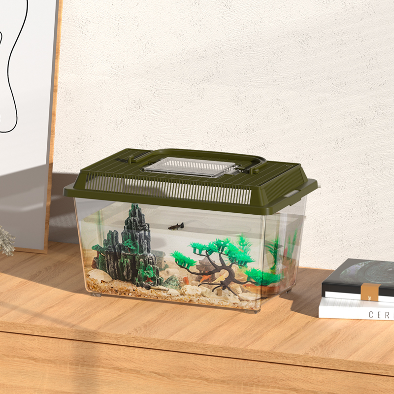 塑料家用鱼缸乌龟缸户外昆虫专用容器中小型手提家用饲养箱子带盖