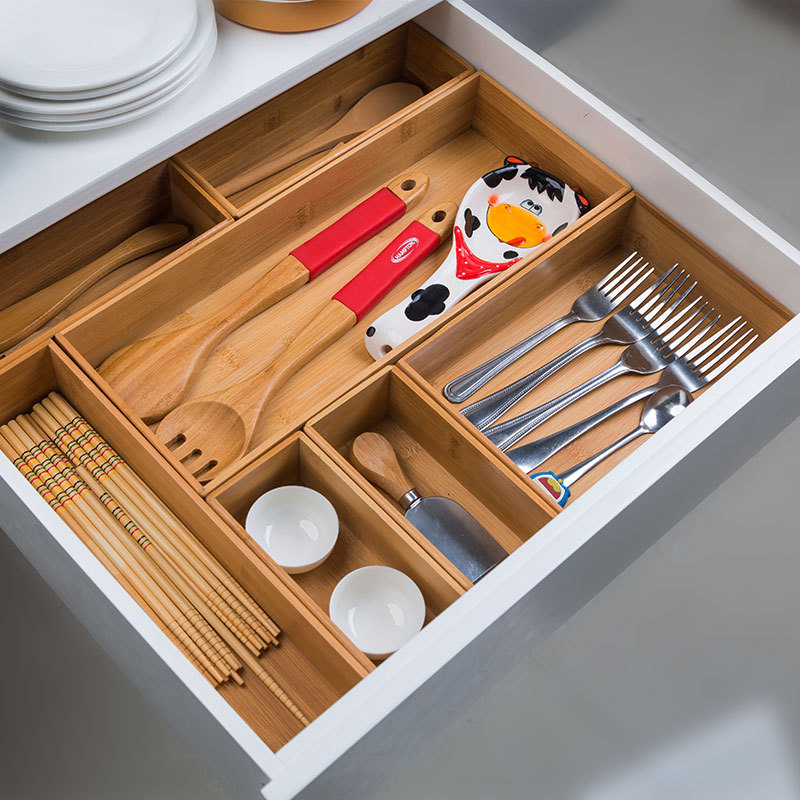 抽屉收纳分隔盒厨房自由组合隔板木质收纳格桌面内置刀叉整理盒子