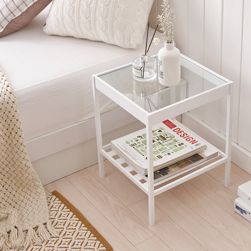 床头柜现代简约小型木质卧室柜子玻璃实木边几简易架子置物床边柜