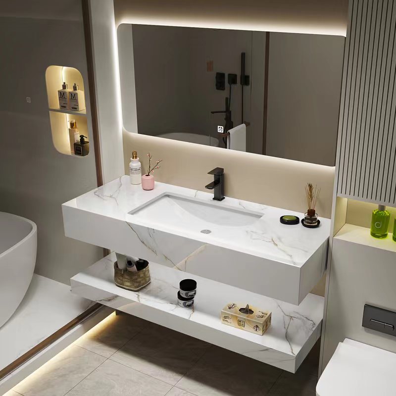 现代简约浴室柜组合卫浴套装卫生间亮面岩板一体洗漱台洗手脸盆池
