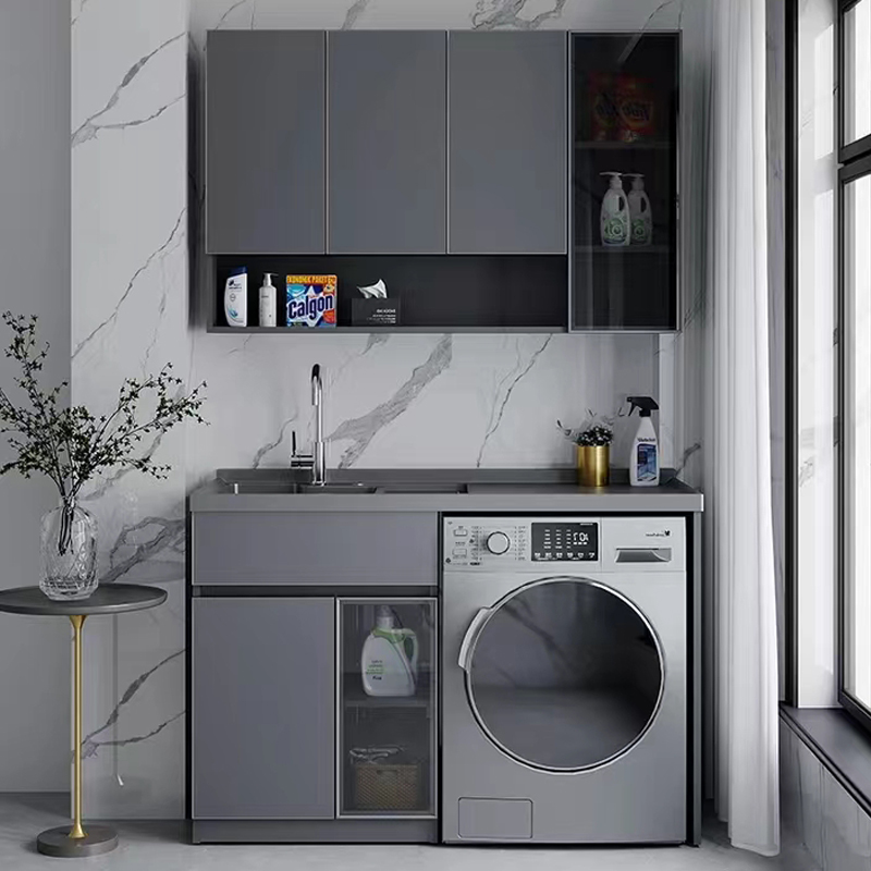 北欧简约阳台太空铝人造石一体柜洗衣机柜组合户型家用搓衣板水槽