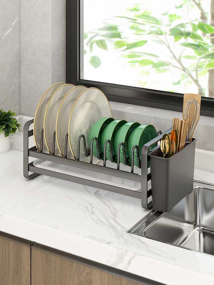 厨房碗盘碟收纳架小号家用拉篮收纳沥水碗架水槽单层式筷子筒一体