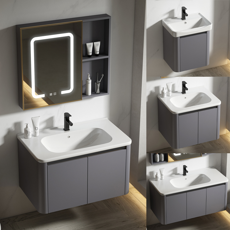 帕思瑞灰色碳纤维浴室柜组合现代简约陶瓷一体洗手盆洗脸盆洗漱台