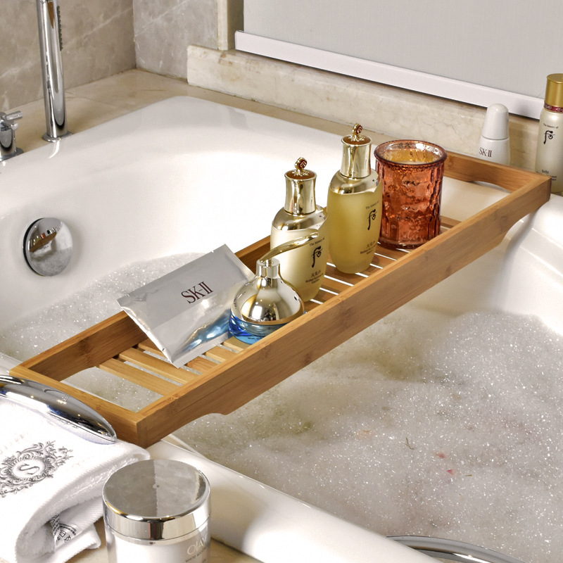 浴缸架楠竹制托盘可伸缩浴室收纳置物架防滑实木简易宾馆酒店家用