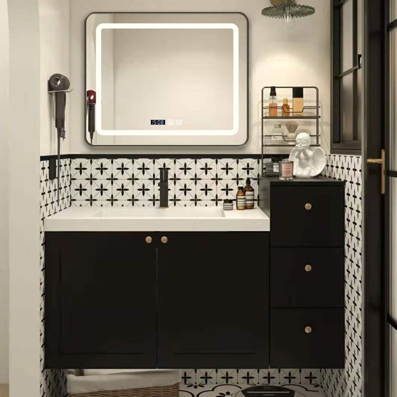 美式浴室柜实木高低法式黑色复古洗脸盆岩板橡木洗手洗漱台卫浴柜
