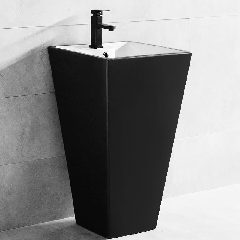简约个性黑色立柱盆陶瓷立式洗脸盆一体落地式卫生间大洗手池方形