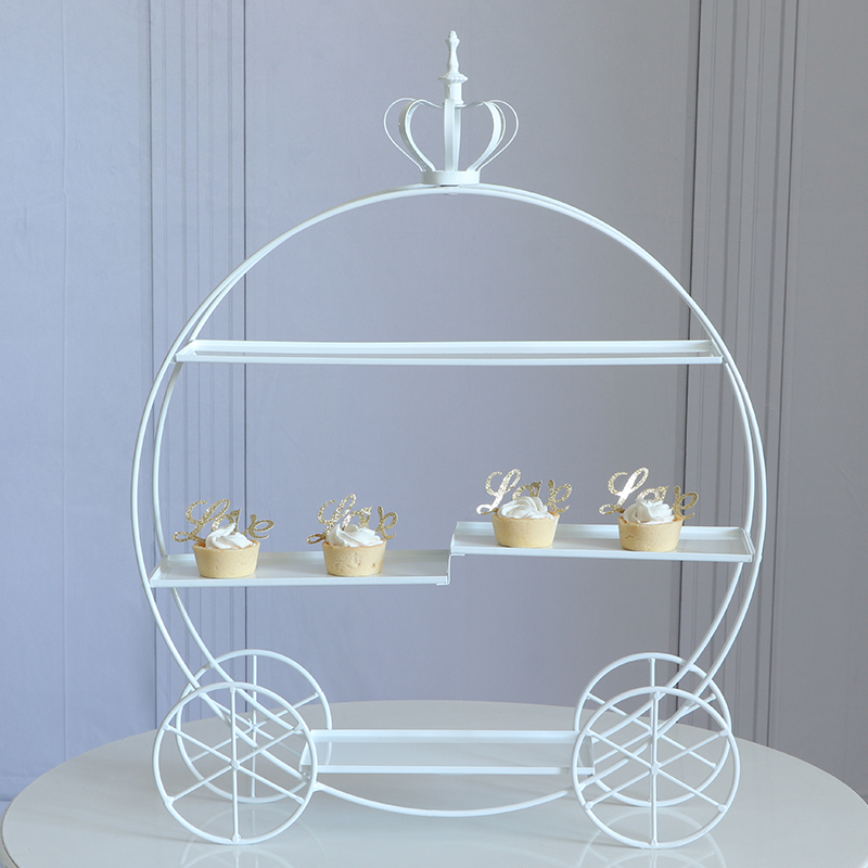 欧式白色甜品台展示架婚礼装饰下午茶双层蛋糕架金色糕点摆件盘子