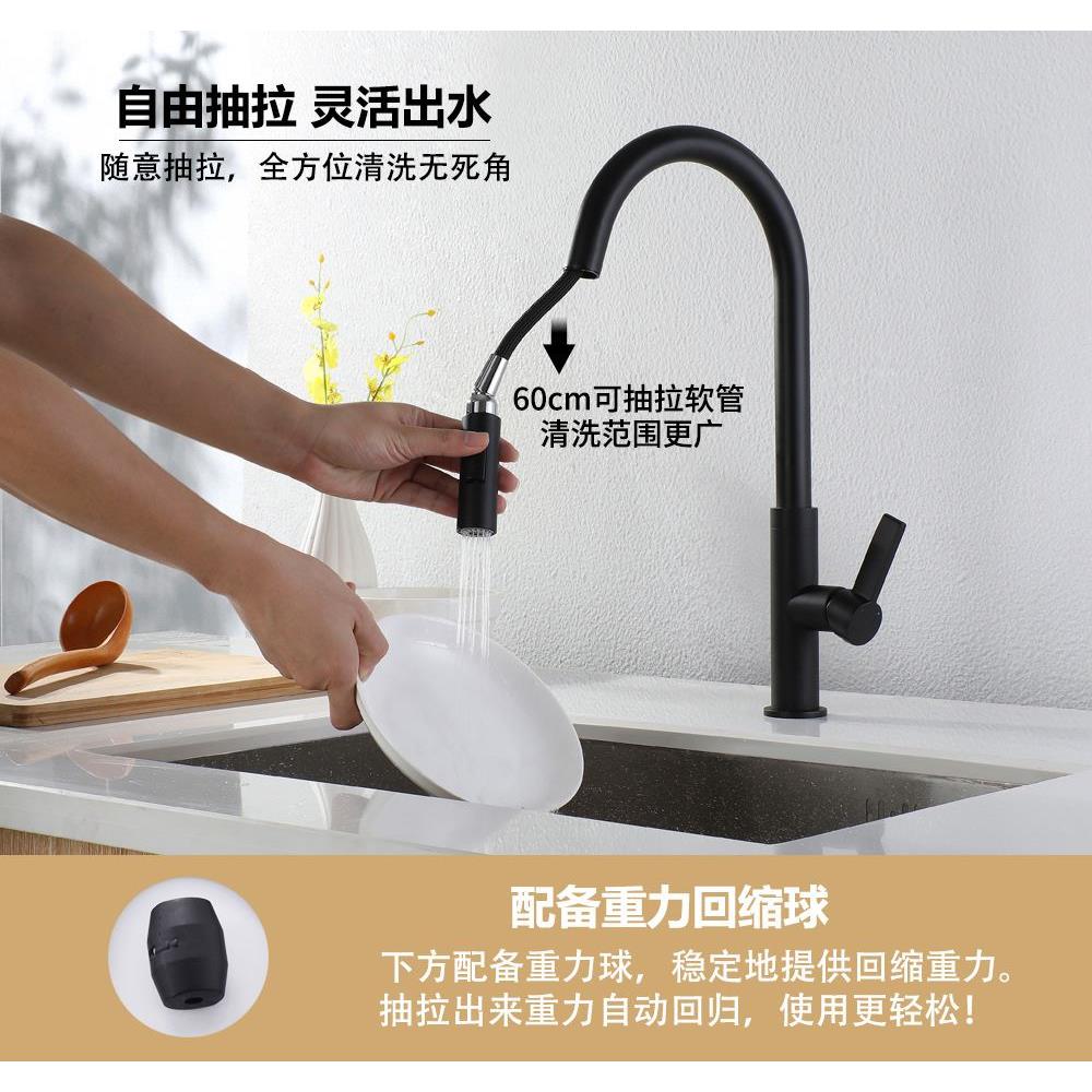 日式厨房水龙头冷热抽拉式洗菜盆智能数显感应可触摸触碰白色家用
