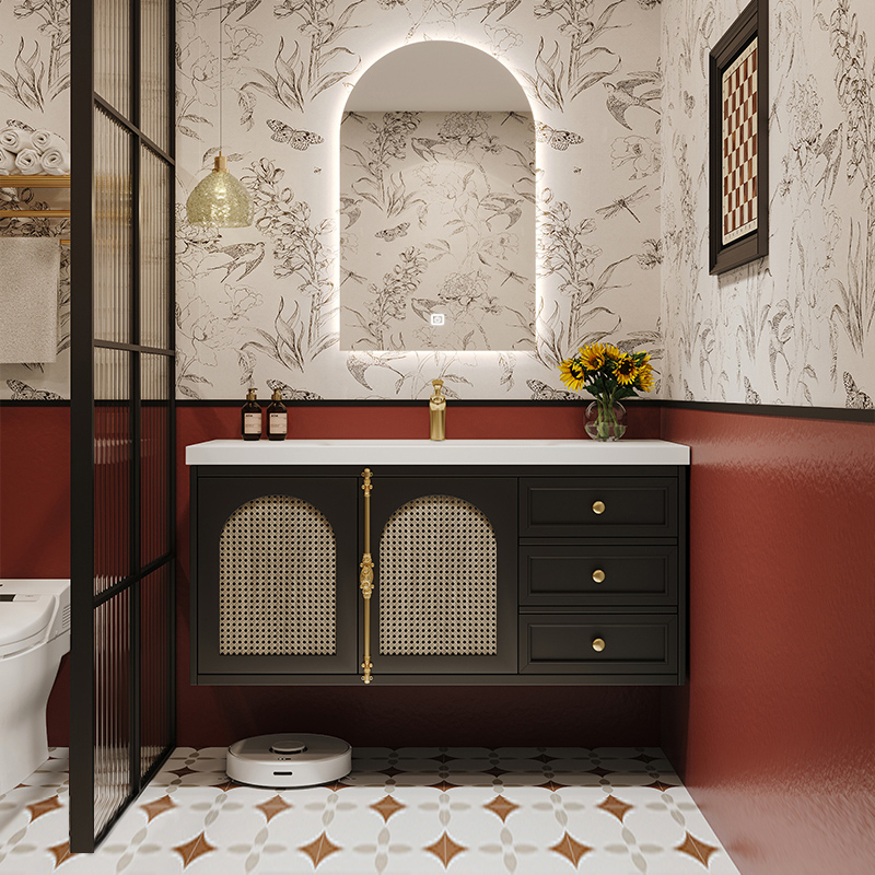 诗帝莎法式浴室柜陶瓷一体盆美式浴室柜复古可丽耐一体台盆洗手台