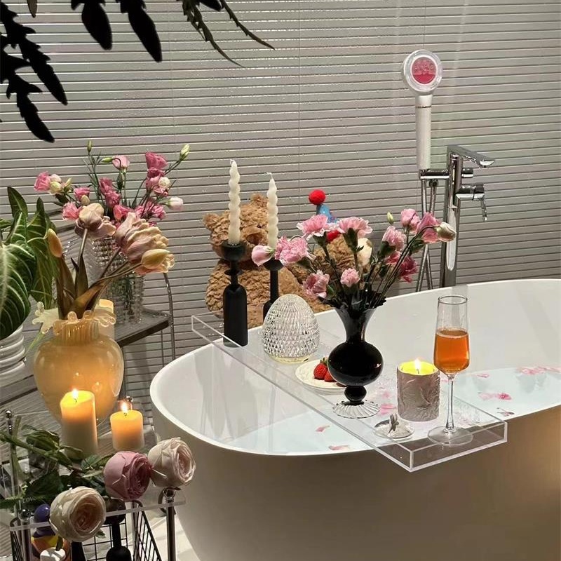 亚克力透明浴缸架卫生间泡澡支架多功能置物架轻奢浴室防滑收纳架