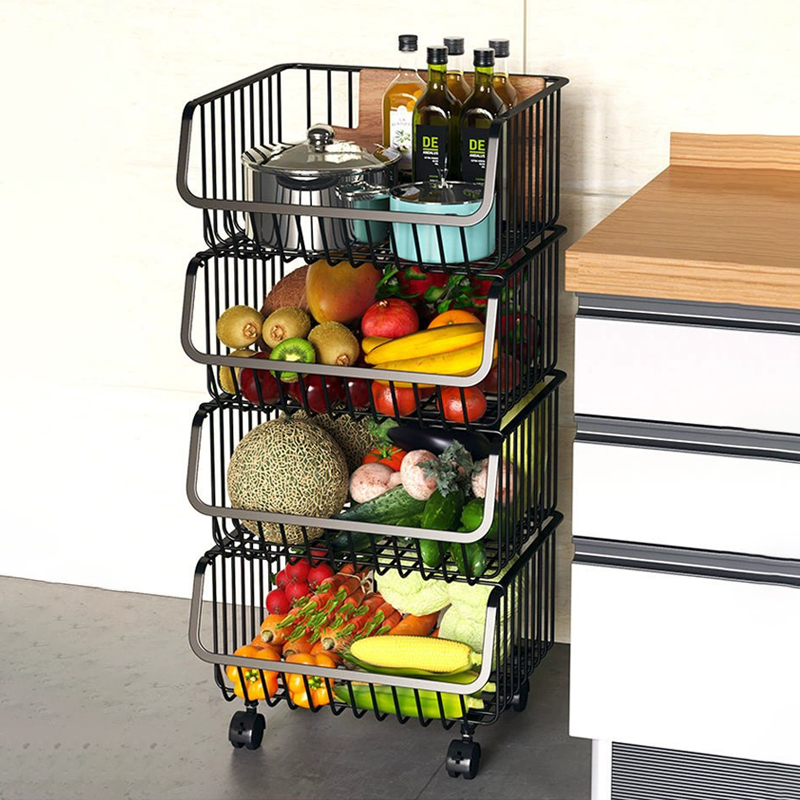 厨房置物架多功能水果蔬菜架台面放菜调料整理架子果蔬收纳篮带轮