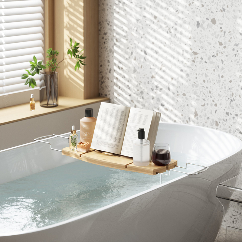加拿大 Umbra Aquala 可伸缩浴缸置物架沥水轻奢泡澡置物浴室架子