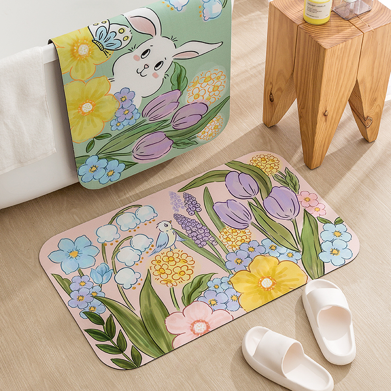 可爱兔子浴室吸水地垫软硅藻泥卫浴门口脚垫洗手间防滑门垫吸水垫