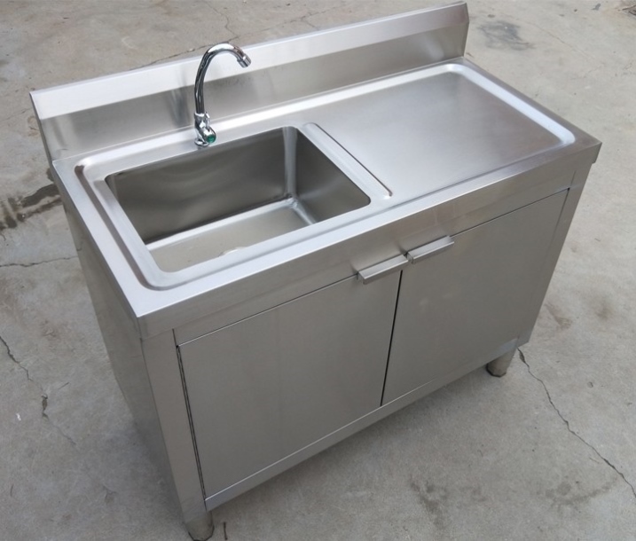 厨房水盆304不锈钢水池水槽柜式一体洗碗洗菜盆落地池带操作台池