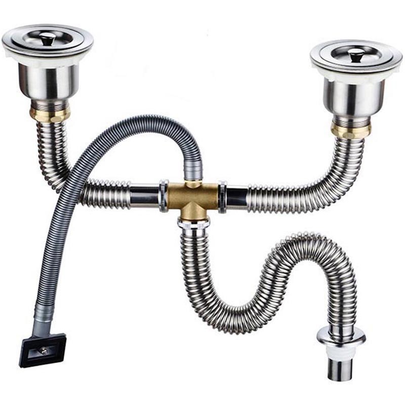 304不锈钢管双盆水槽下水器配件厨房洗菜盆下水管三通防臭排水管