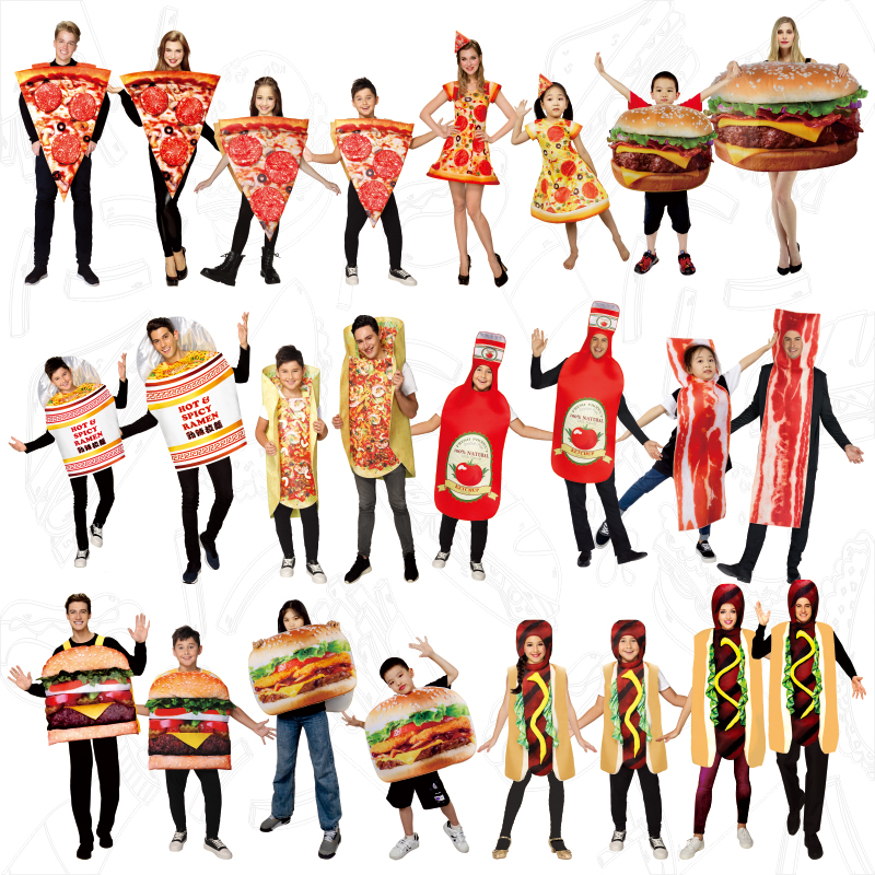 六一儿童节大人儿童搞笑cosplay食物汉堡热狗披萨五花肉方便面服