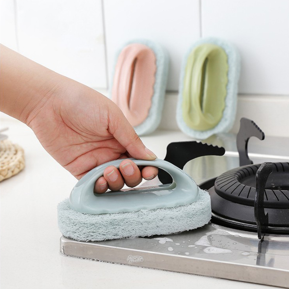5厨房强力去污带手柄海绵底清洁刷 浴室浴缸洗锅刷瓷砖擦海绵擦