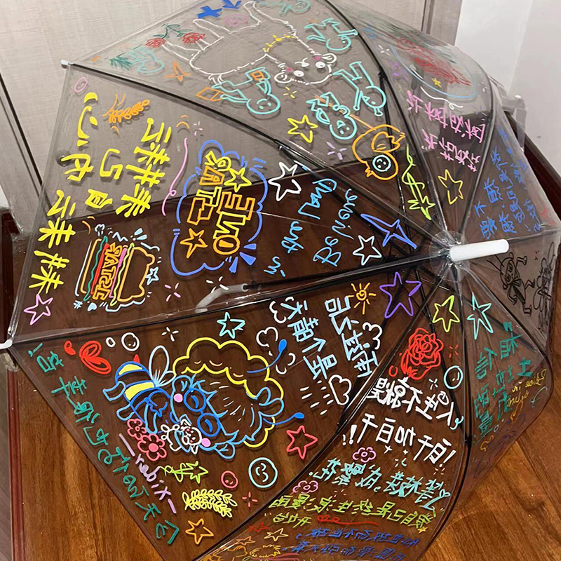 透明雨伞diy材料包手工涂鸦高颜值氛围感空白画长柄伞送女友礼物